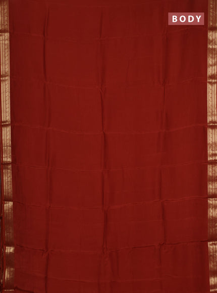 Semi mysore silk saree rust shade with plain body and temple design zari woven border