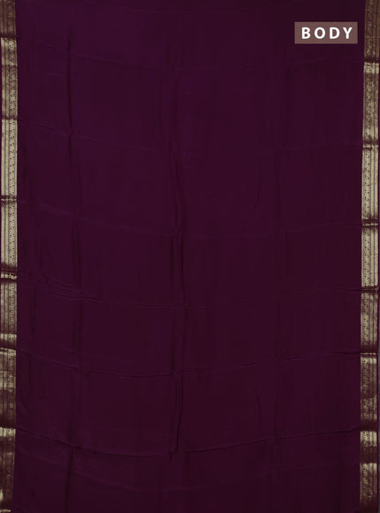 Semi mysore silk saree wine shade with plain body and temple design zari woven border