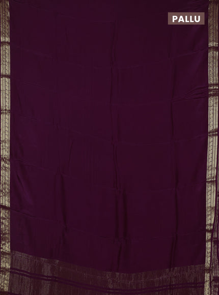 Semi mysore silk saree wine shade with plain body and temple design zari woven border