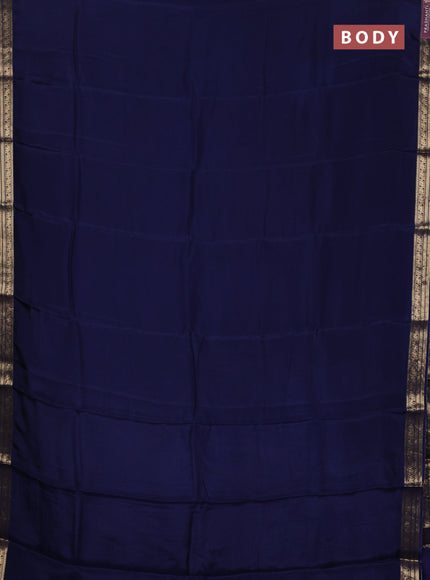 Semi mysore silk saree navy blue with plain body and temple design zari woven border