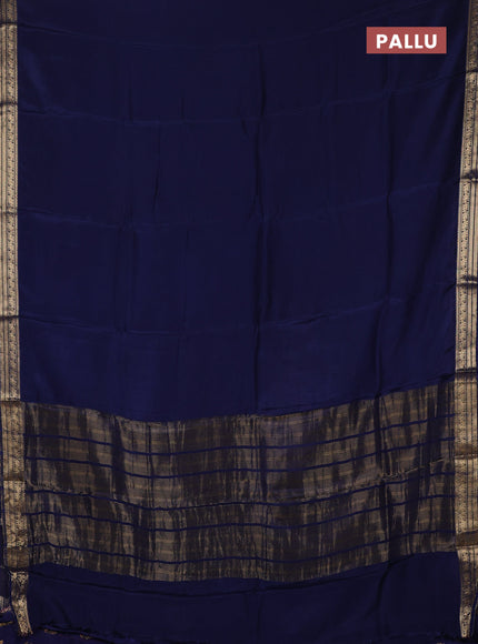Semi mysore silk saree navy blue with plain body and temple design zari woven border