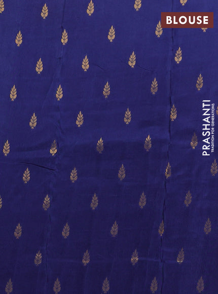 Semi mysore silk saree navy blue with plain body and temple design zari woven border