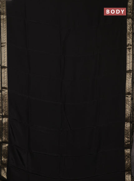 Semi mysore silk saree black with plain body and temple design zari woven border