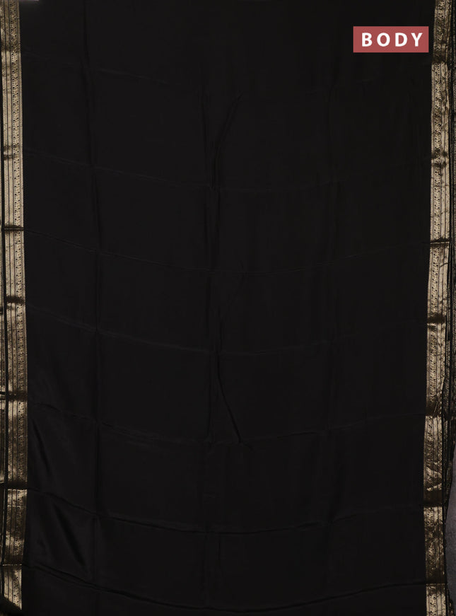 Semi mysore silk saree black with plain body and temple design zari woven border