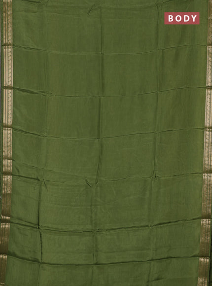 Semi mysore silk saree green with plain body and temple design zari woven border