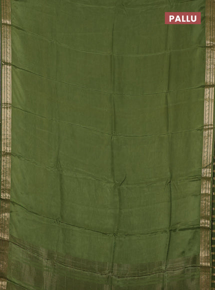 Semi mysore silk saree green with plain body and temple design zari woven border