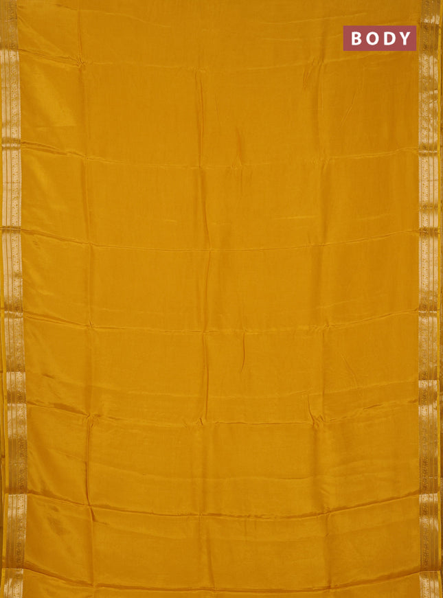 Semi mysore silk saree mustard yellow with plain body and temple design zari woven border