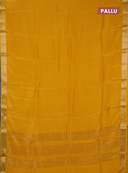 Semi mysore silk saree mustard yellow with plain body and temple design zari woven border