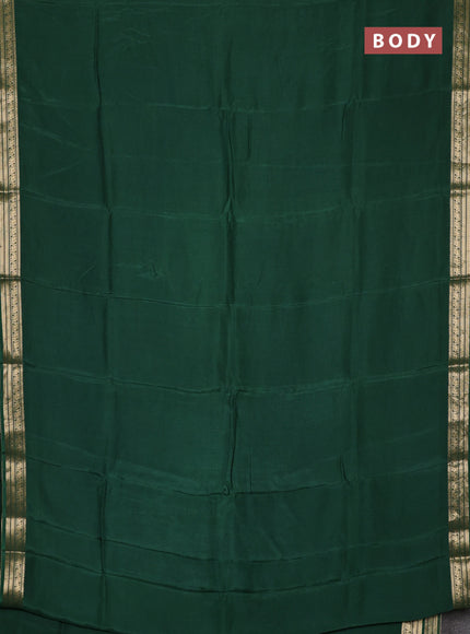 Semi mysore silk saree green with plain body and temple design zari woven border