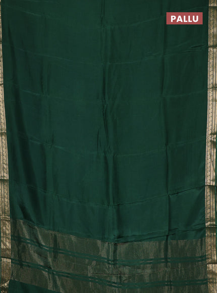 Semi mysore silk saree green with plain body and temple design zari woven border