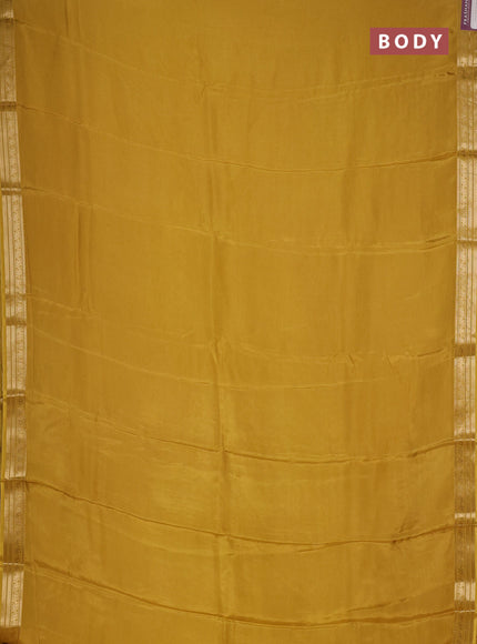 Semi mysore silk saree mustard yellow with plain body and temple design zari woven border