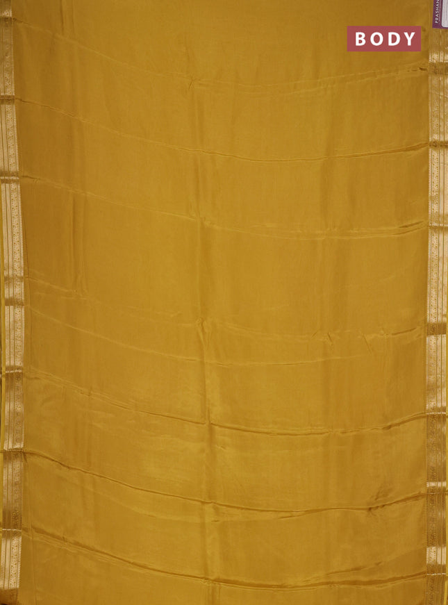 Semi mysore silk saree mustard yellow with plain body and temple design zari woven border