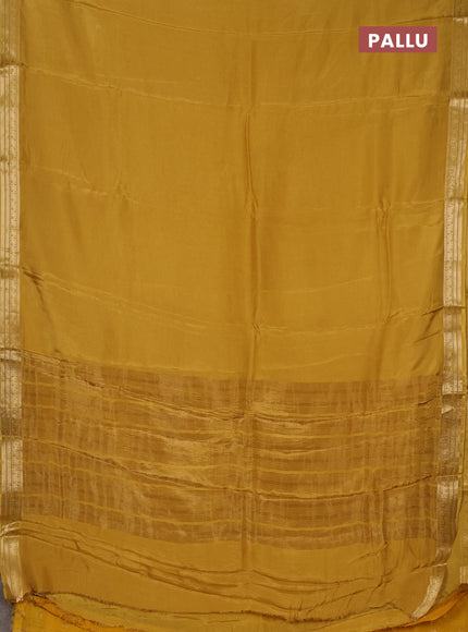 Semi mysore silk saree mustard yellow with plain body and temple design zari woven border