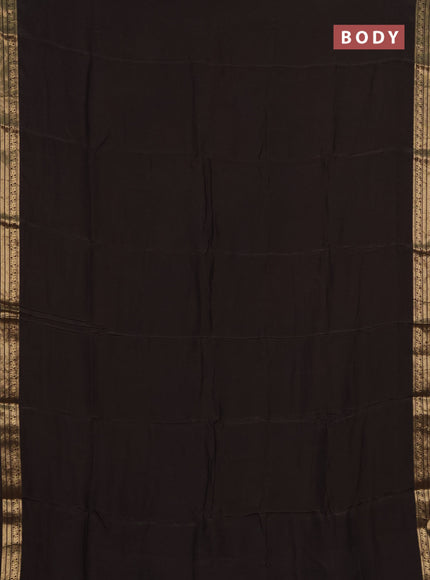 Semi mysore silk saree coffee brown with plain body and temple design zari woven border