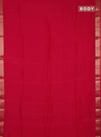Semi mysore silk saree pink with plain body and temple design zari woven border