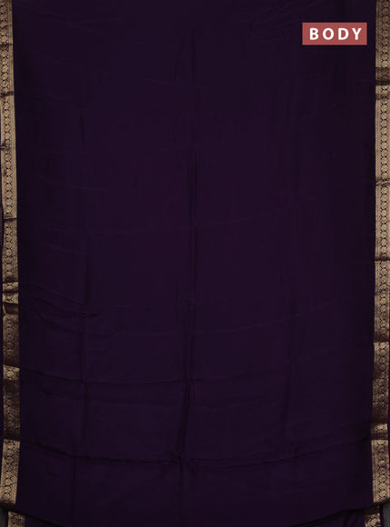 Semi mysore silk saree violet with plain body and temple design zari woven border