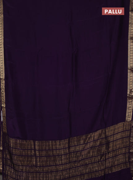 Semi mysore silk saree violet with plain body and temple design zari woven border