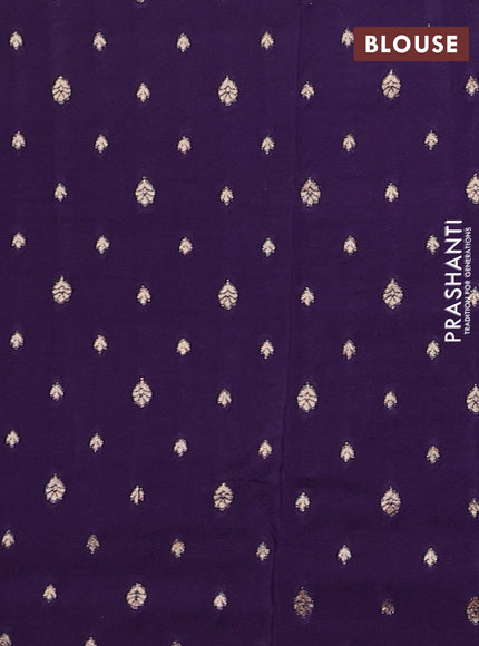 Semi mysore silk saree violet with plain body and temple design zari woven border