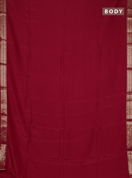 Semi mysore silk saree red with plain body and temple design zari woven border
