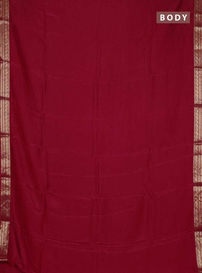 Semi mysore silk saree red with plain body and temple design zari woven border