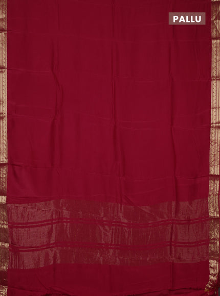 Semi mysore silk saree red with plain body and temple design zari woven border