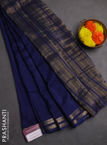 Semi mysore silk saree navy blue with plain body and zari woven border