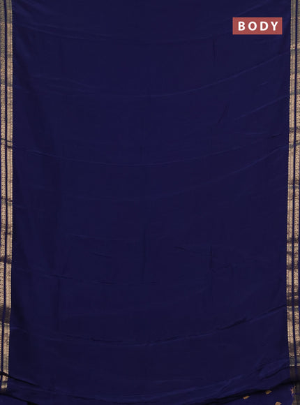 Semi mysore silk saree navy blue with plain body and zari woven border