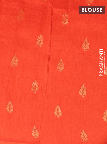 Semi mysore silk saree orange with plain body and zari woven border