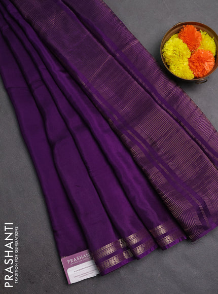 Semi mysore silk saree purple with plain body and zari woven border