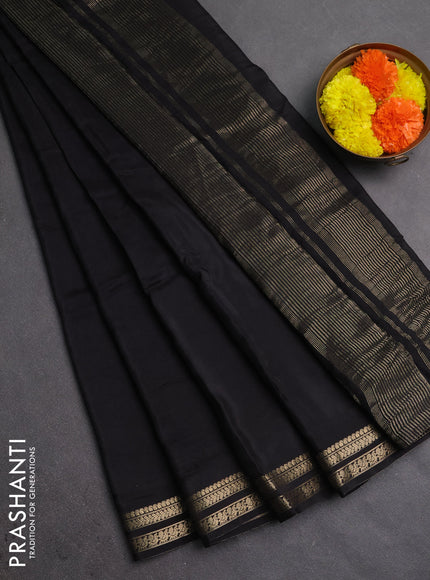 Semi mysore silk saree black with plain body and zari woven border