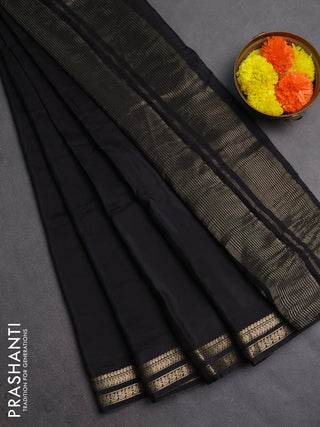 Semi mysore silk saree black with plain body and zari woven border