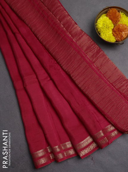 Semi mysore silk saree red with plain body and zari woven border