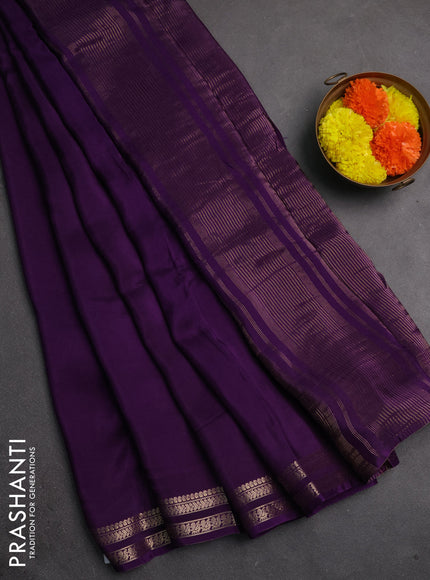 Semi mysore silk saree violet with plain body and zari woven border