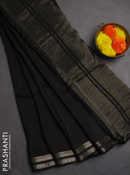 Semi mysore silk saree black with plain body and zari woven border