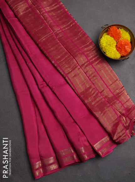 Semi mysore silk saree onion pink with plain body and zari woven border