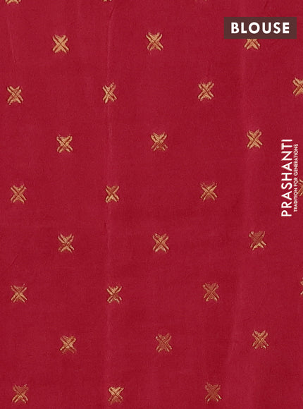 Semi mysore silk saree red with plain body and zari woven border