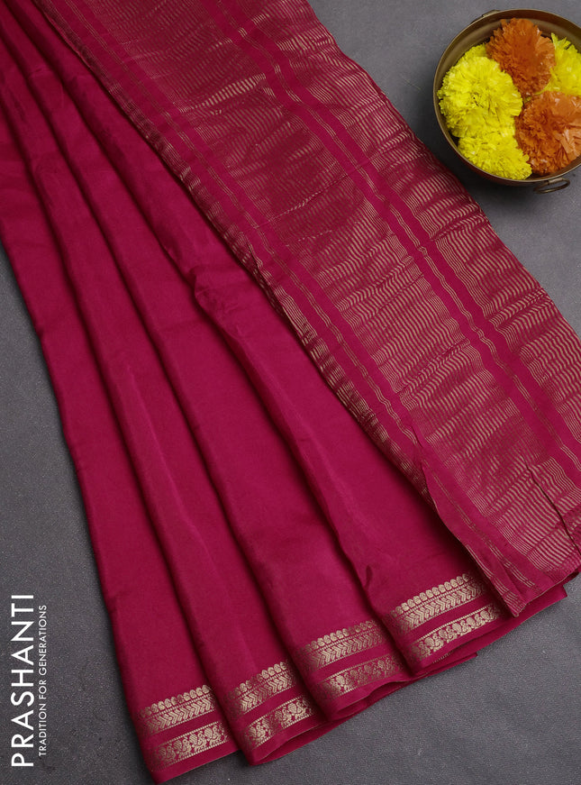 Semi mysore silk saree pink with plain body and zari woven border