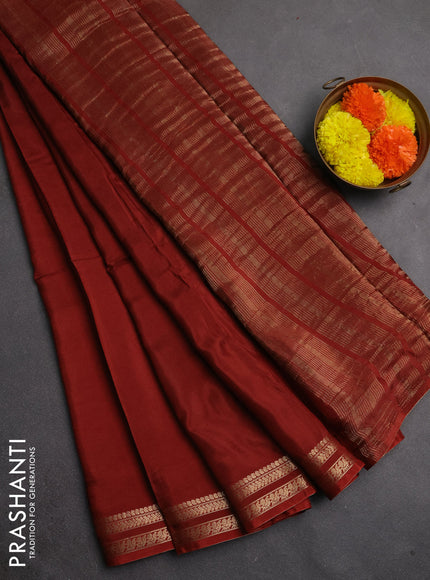 Semi mysore silk saree rust shade with plain body and zari woven border