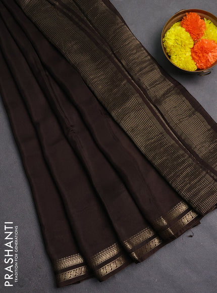 Semi mysore silk saree coffee brown with plain body and zari woven border