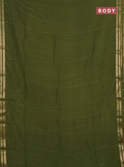 Semi mysore silk saree mehendi green with plain body and zari woven border