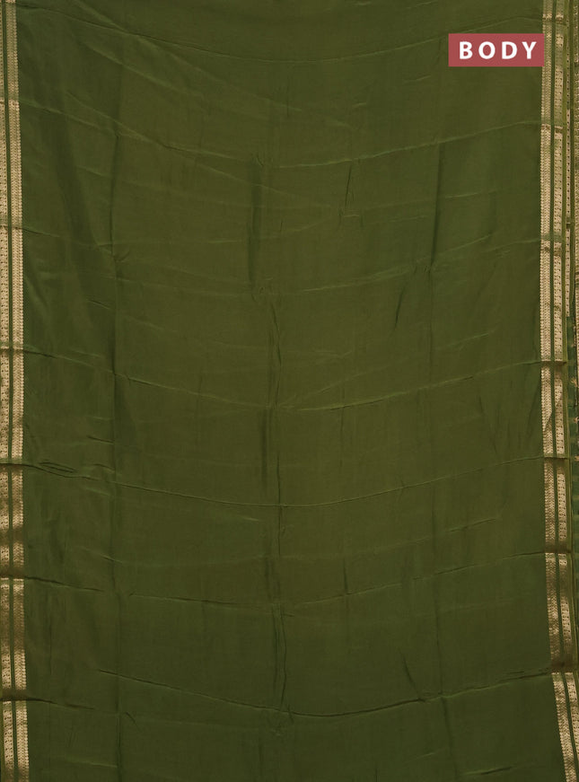 Semi mysore silk saree mehendi green with plain body and zari woven border