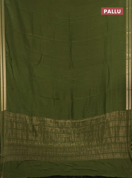 Semi mysore silk saree mehendi green with plain body and zari woven border
