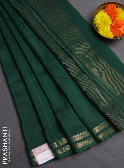 Semi mysore silk saree bottle green with plain body and zari woven border