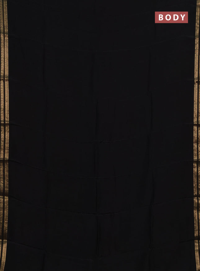 Semi mysore silk saree black with plain body and zari woven border