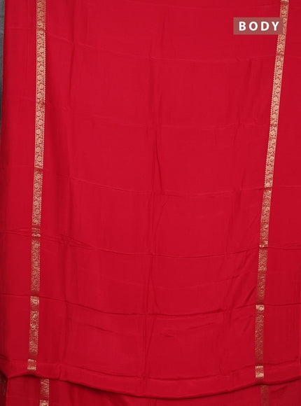 Semi mysore silk saree red with plain body and zari woven simple border