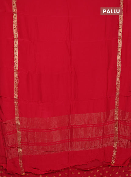 Semi mysore silk saree red with plain body and zari woven simple border