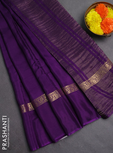 Semi mysore silk saree violet with plain body and zari woven simple border