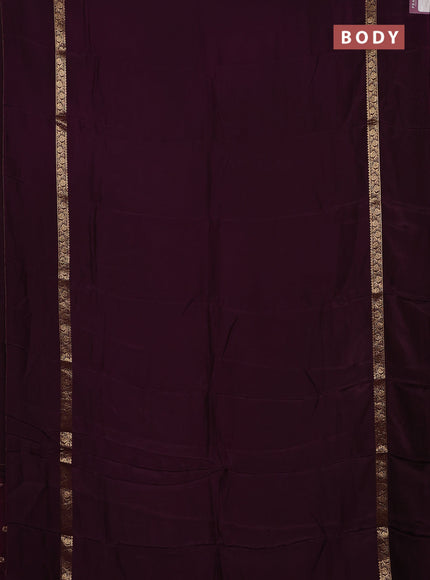 Semi mysore silk saree deep wine with plain body and zari woven simple border