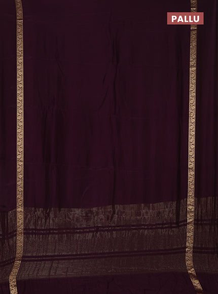 Semi mysore silk saree deep wine with plain body and zari woven simple border