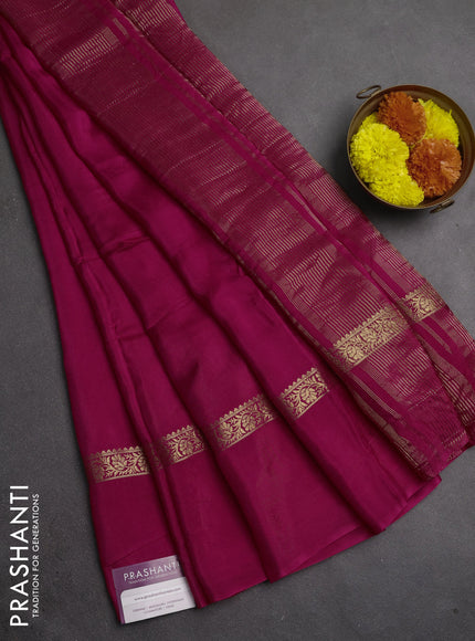 Semi mysore silk saree pink with plain body and zari woven simple border